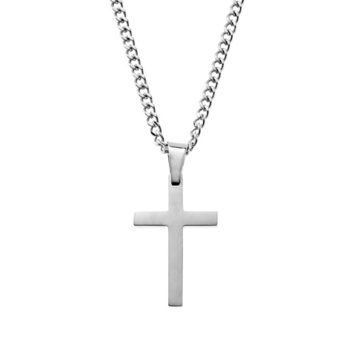 Indulge Stainless Steel Men’s Cross Pendant Necklace with 3mm Curb Chain