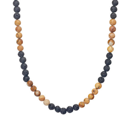 Indulge Men’s Picture Rock and Lava Stone Bead Necklace