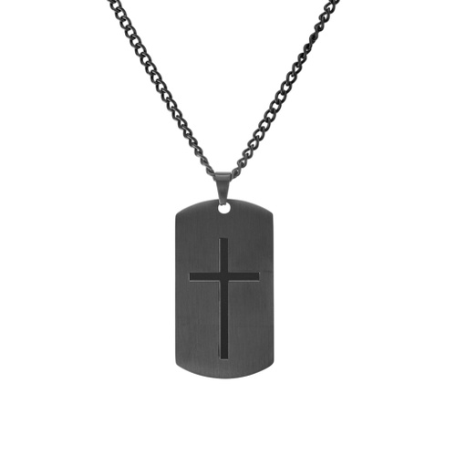 Indulge stainless steel matte and shiny black cross pendant necklace