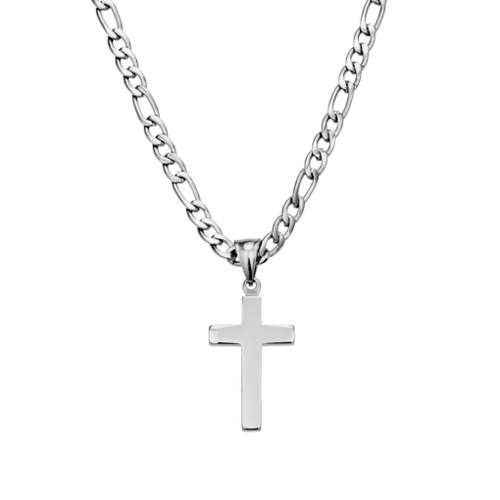 Indulge Stainless Steel 5MM Figaro link Necklace with Cross Pendant