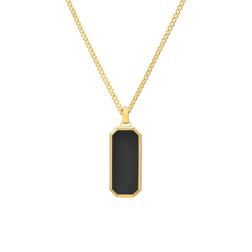 Indulge Yellow Gold Plated Stainless Steel Curb Link Chain Necklace with Black Onyx Tag Pendant