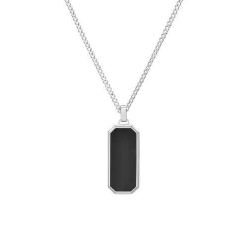 Indulge Stainless Steel Curb Link Chain Necklace with Black Onyx Tag Pendant