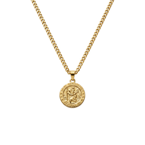Indulge Stainless Steel Gold Plated St Christopher Medallion Necklace