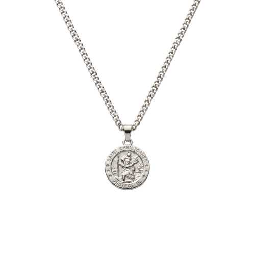 Indulge Stainless Steel St Christopher Medallion Necklace