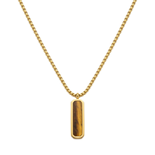 Indulge Stainless Steel Gold Plated Tiger Eye Tag Pendant Necklace