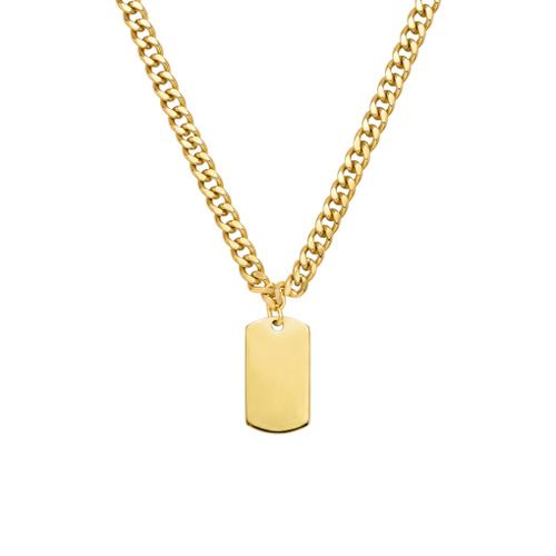 Indulge Stainless Steel 14k Gold Plated Necklace with Dog Tag Pendant