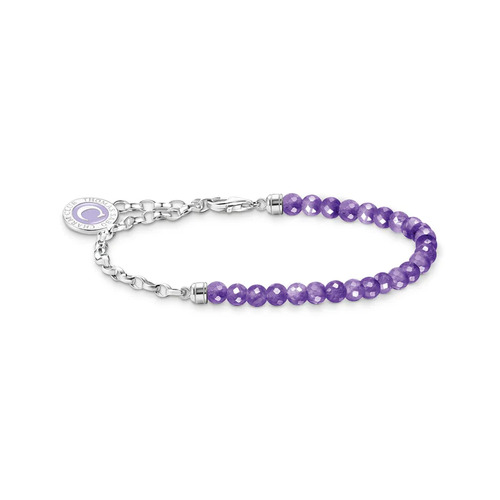 Silver Charm bracelet with violet imitation amethyst beads