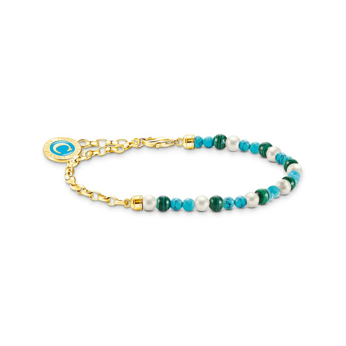 Charm bracelet with pearls, malachite and Charmista disc gold plated