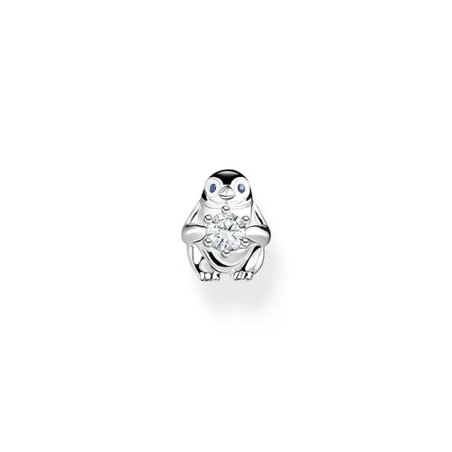 Single ear stud penguin with white stone silver