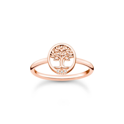 THOMAS SABO S/SIL ROSE GOLD PLATED CZ TREE OF LOVE RING