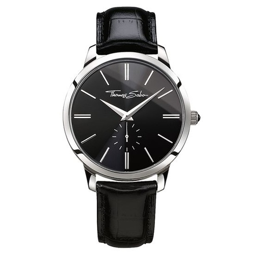 THOMAS SABO CLASSIC STAINLESS STEEL BLACK LEATHER WATCH