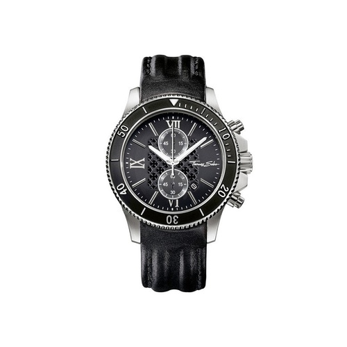 THOMAS SABO STAINLESS STEEL BLACK LEATHER CHRONOGRAPH WATCH