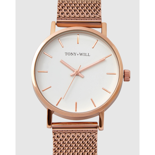 TONY AND WILL SMALL CLASSIC ROSE GOLD MESH WATCH