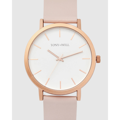 TONY & WILL CLASSIC ROSE GOLD WATCH WITH WHITE DIAL AND PINK LEATHER
