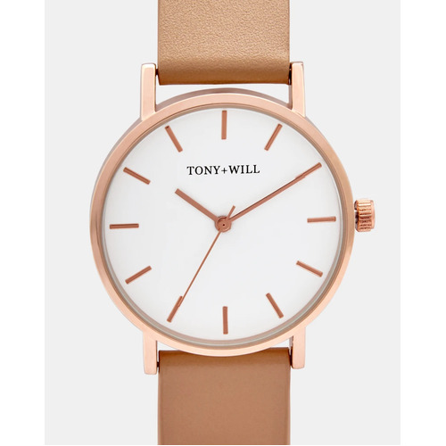 TONY & WILL SMALL CLASSIC ROSE GOLD, BEIGE LEATHER WATCH