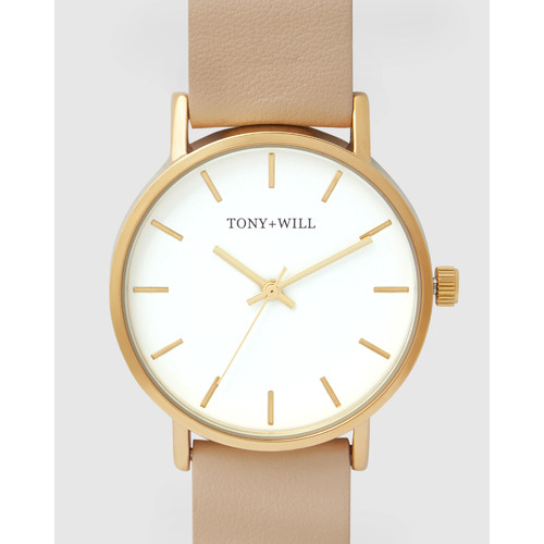 TONY AND WILL SMALL CLASSIC YELLOW GOLD AND STONE LEATHER WATCH WATCH