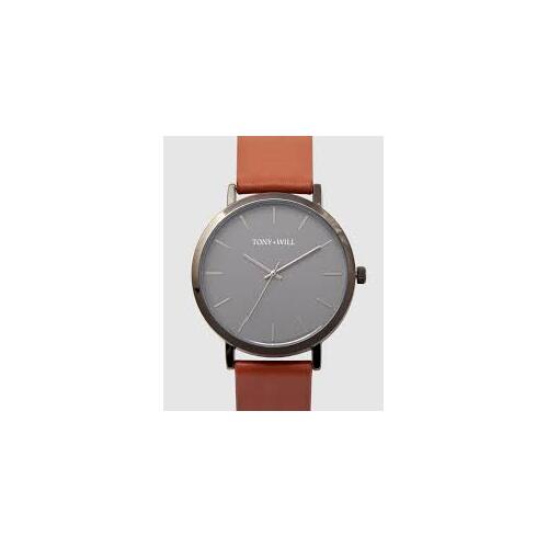 TONY & WILL SMALL CLASSIC BLK/GRY/TAN LEATHER WATCH