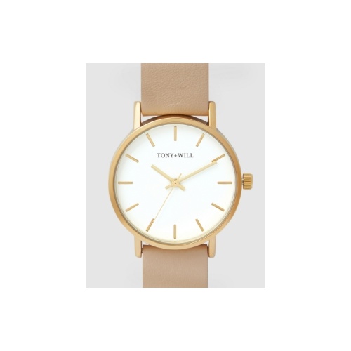 TONY & WILL CLASSIC YG/WHITE/STONE LEATHER WATCH