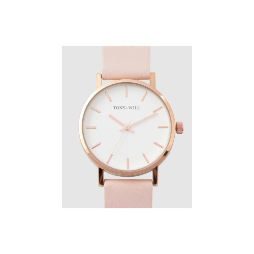 TONY & WILL SMALL CLASSIC RG AND LIGHT PINK LEATHER WATCH