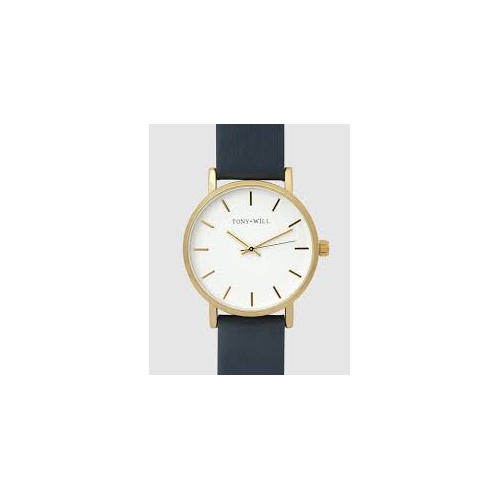 TONY & WILL SMALL CLASSIC GLD/WHT/NAVY LEATHER WATCH