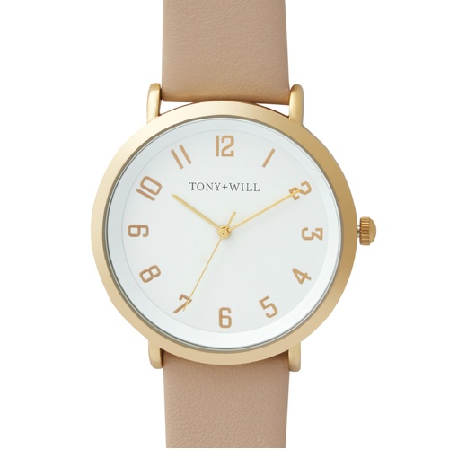 TONY & WILL ASTRAL GLD/WHITE/STONE LEATHER WATCH