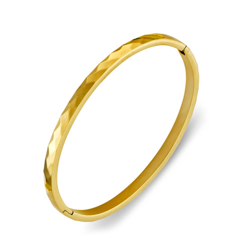 Indulge Stainless Steel Half Round Diamond-Pattern Clip-on Bangle