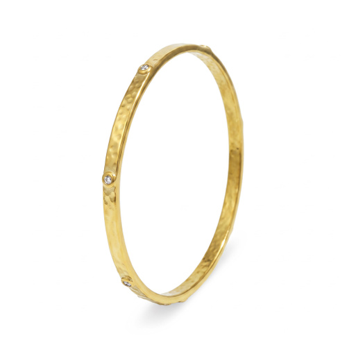 Indulge Stainless Steel 18k Gold Plated Hammered CZ Bangle