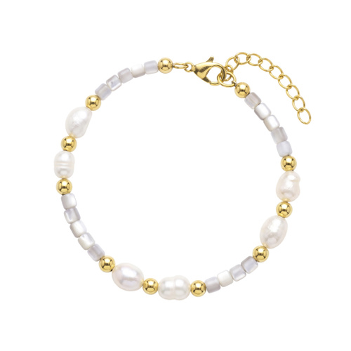 Indulge Stainless Steel Rice Pearl & Bead Bracelet - Gold Plated