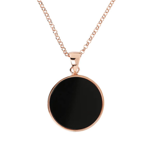 Necklace with Medium Disc Pendant in Natural Stone - Onyx