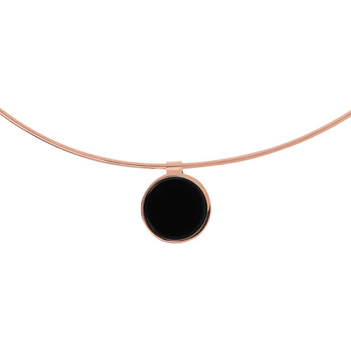 Choker Necklace with Disc Pendant in Flat Natural Stone - Onyx