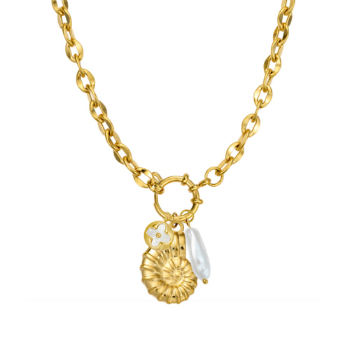 Indulge Stainless Steel Gold Plated 45CM Hammered Link Necklace with 3 Charms