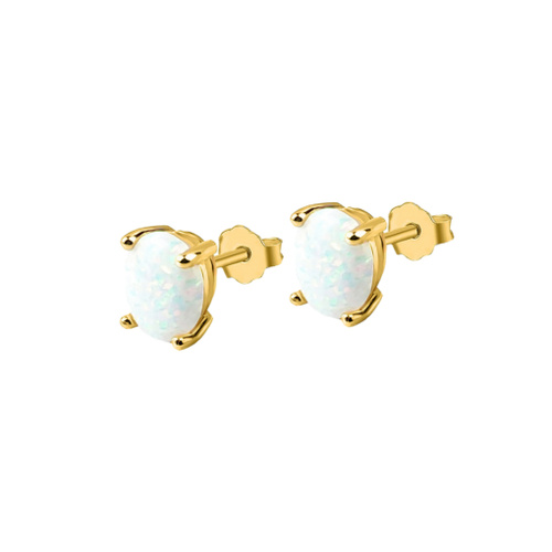Indulge Stainless Steel Gold Plated Mini-Oval Opalite Stud Earrings