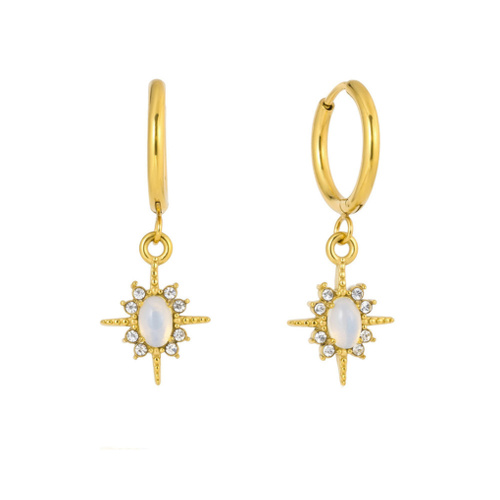 Indulge Stainless Steel Gold Plated Huggie Earrings with Opalite & CZ Star Drop