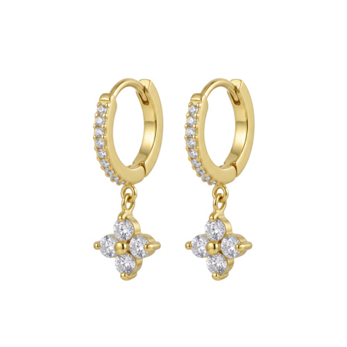 Indulge Stainless Steel Gold Plated CZ Huggie Earrings with CZ Flowers