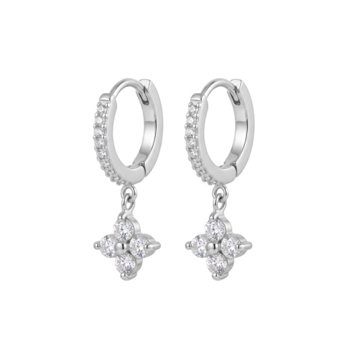 Indulge Stainless Steel CZ Huggie Earrings with CZ Flowers