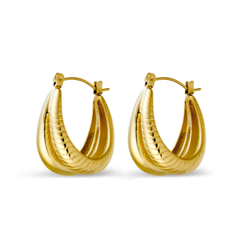 Indulge Stainless steel gold plated bold double oblong hoop