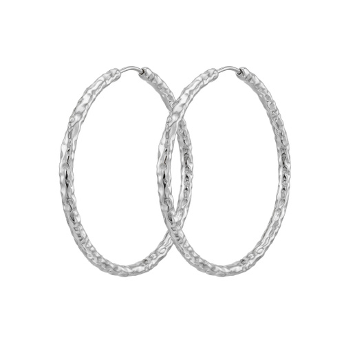 Indulge Stainless Steel Platinum PVD Plated Embellished Look Shiny Hoop Earrings