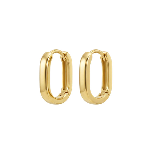 Indulge Stainless Steel Squared Edge Oval Shape Mini Hoop Earrings - Gold Plated