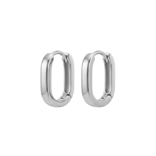 Indulge Stainless Steel Squared Edge Oval Shape Mini Hoop Earrings
