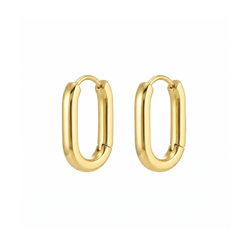 Indulge Stainless Steel Round Edge Oval Shape Mini Hoop Earrings - Gold Plated