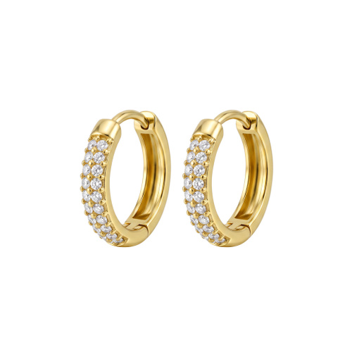 Indulge Stainless Steel Gold Plated 3MM Cubic Zirconia Set Hoop Earrings