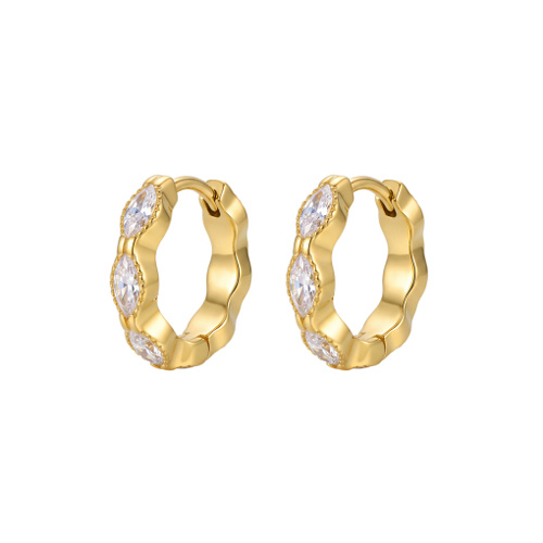 Indulge Stainless Steel 9MM Marquise & Round Cut CZ Hoop Earrings