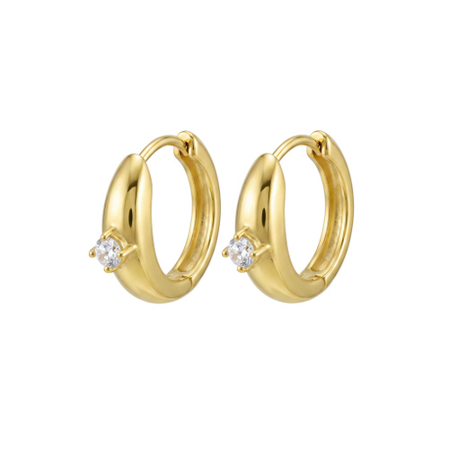 Indulge Stainless Steel Gold Plated Tapered Style Solitaire CZ Hoops