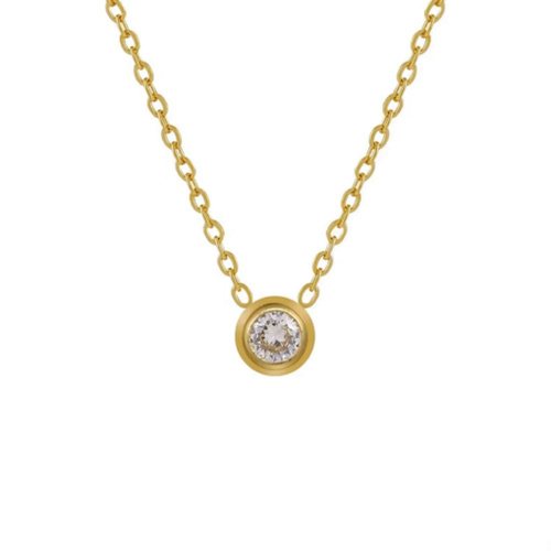 Indulge Stainless Steel Gold Plated Bezel set CZ Pendant Necklace