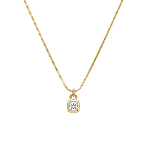 Indulge Stainless Steel Gold Plated Square Cut CZ Pendant Necklace