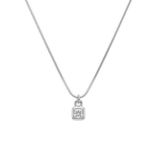 Indulge Stainless Steel Square Cut CZ Pendant Necklace
