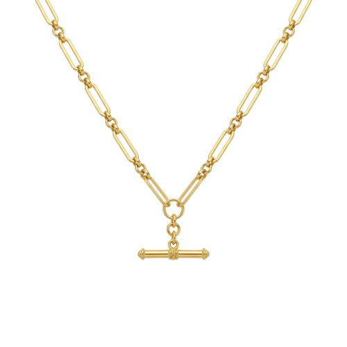 Indulge Stainless Steel Gold Plated Mixed Link Chain Fob Necklace