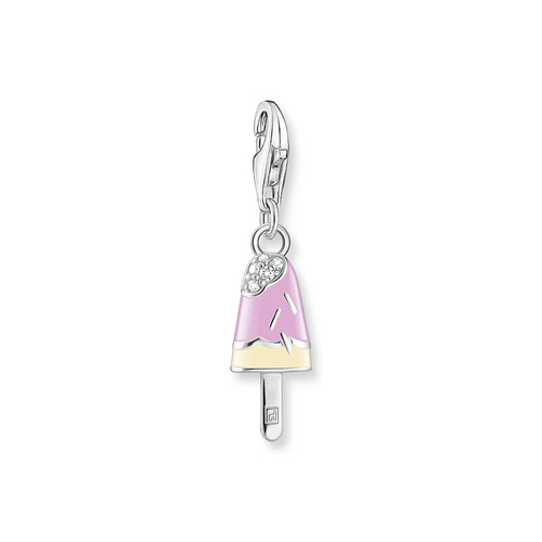 Charm pendant popsicle with white stones silver